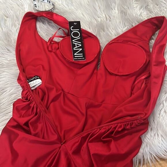 JOVANI RED MERMAID TWIST‎ WAIST PLUNGING NECK LINE MAXI DRESS 4 - Picture 12 of 12